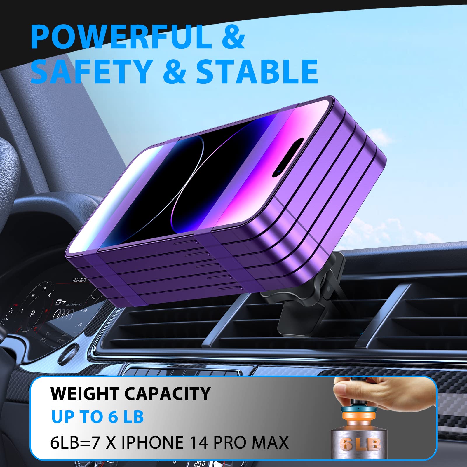 Ohlpro For Iphone16 Magsafe Car Mount Charger, 15W Fast Charging Dashboard Magnetic Car Phone Holder - Vent Clip And 3M Adhesive